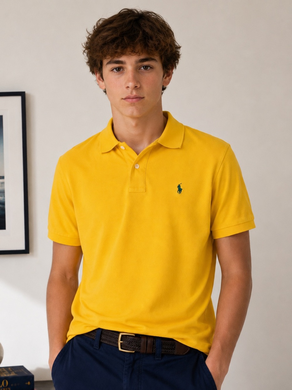 Polo Ralph Lauren Boys Mustard Yellow Polo Shirt L 18-20 Cotton Classic Preppy